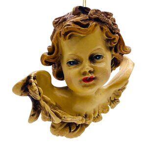 Vtg Victorian Winged Angel Cherub Head Christmas Ornament Wall Hanging **READ**